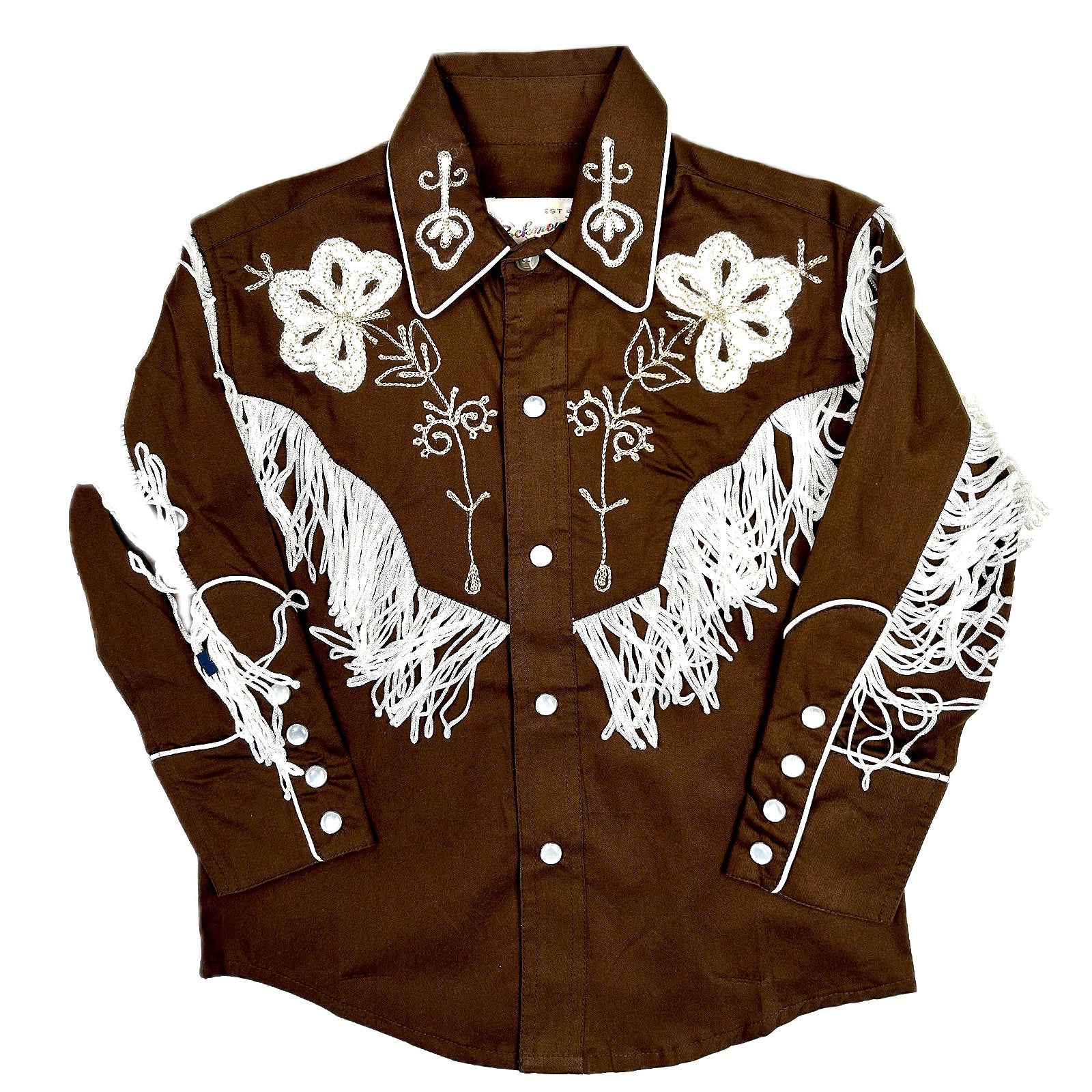 Kid's Embroidered Vintage Fringe Brown Western Shirt