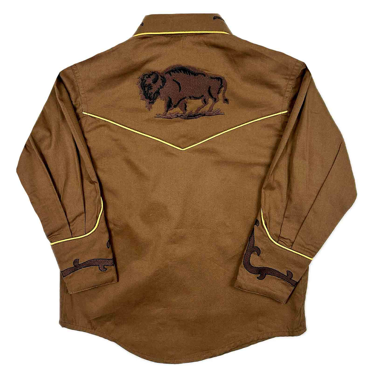 Kid's Embroidered Bison Western Shirt in Cocoa Brown
