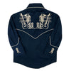 Kid's Vintage Navy Guitar Embroidered Western Shirt