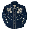 Kid's Vintage Navy Guitar Embroidered Western Shirt