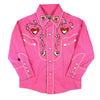 Kid's Embroidered Hearts & Floral Pink Western Shirt