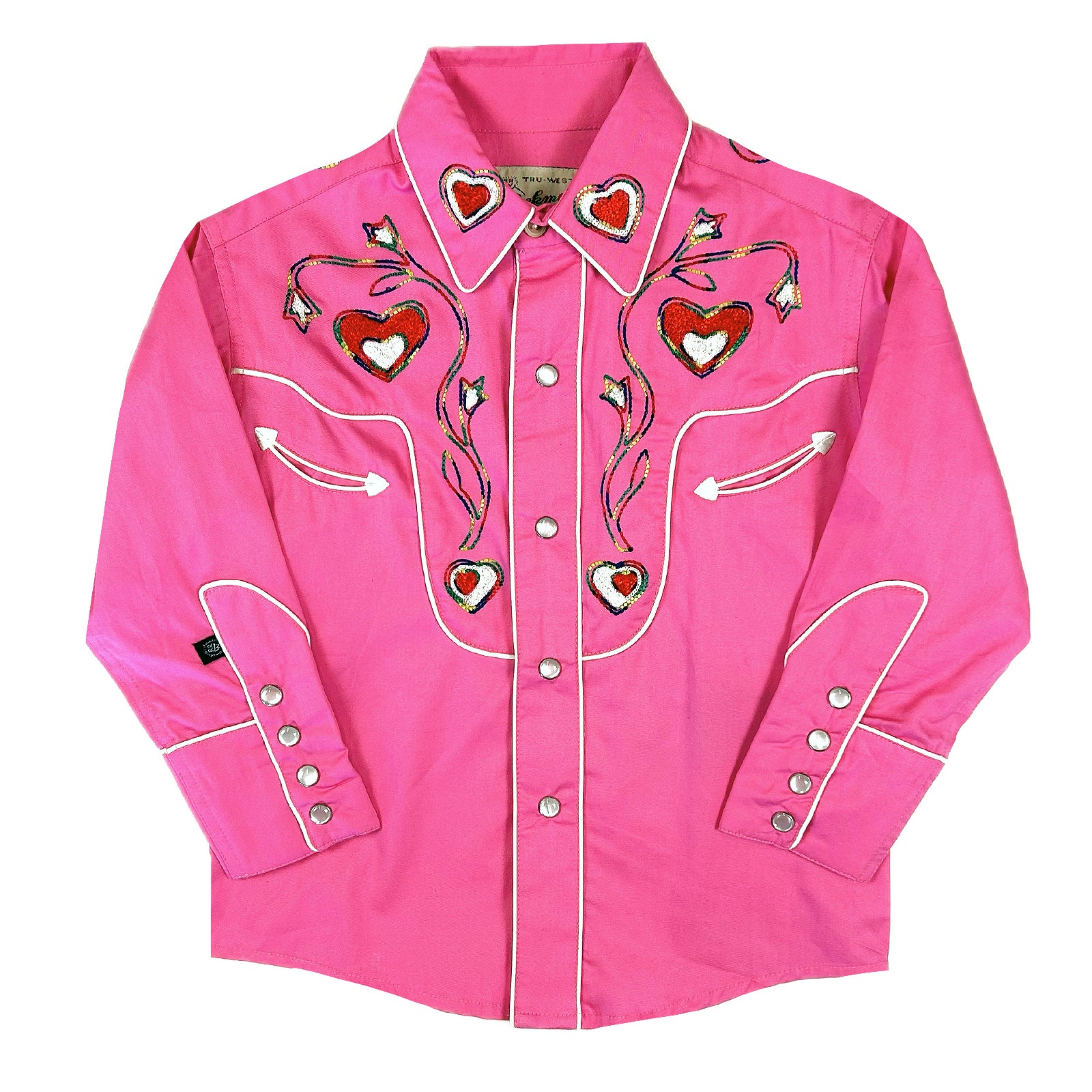 Kid's Embroidered Hearts & Floral Pink Western Shirt