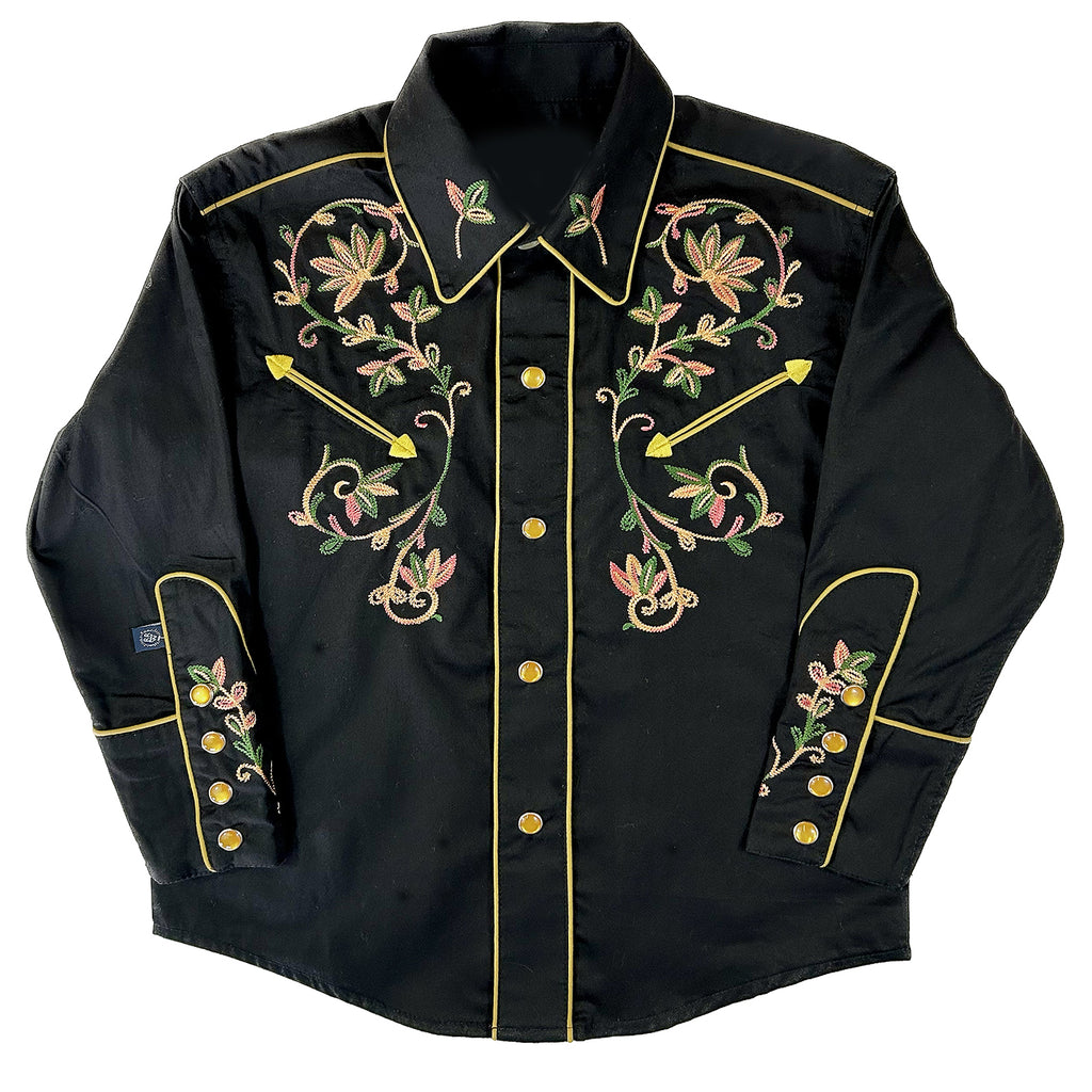 Rockmount Kid's Black Embroidered Floral Western Shirt