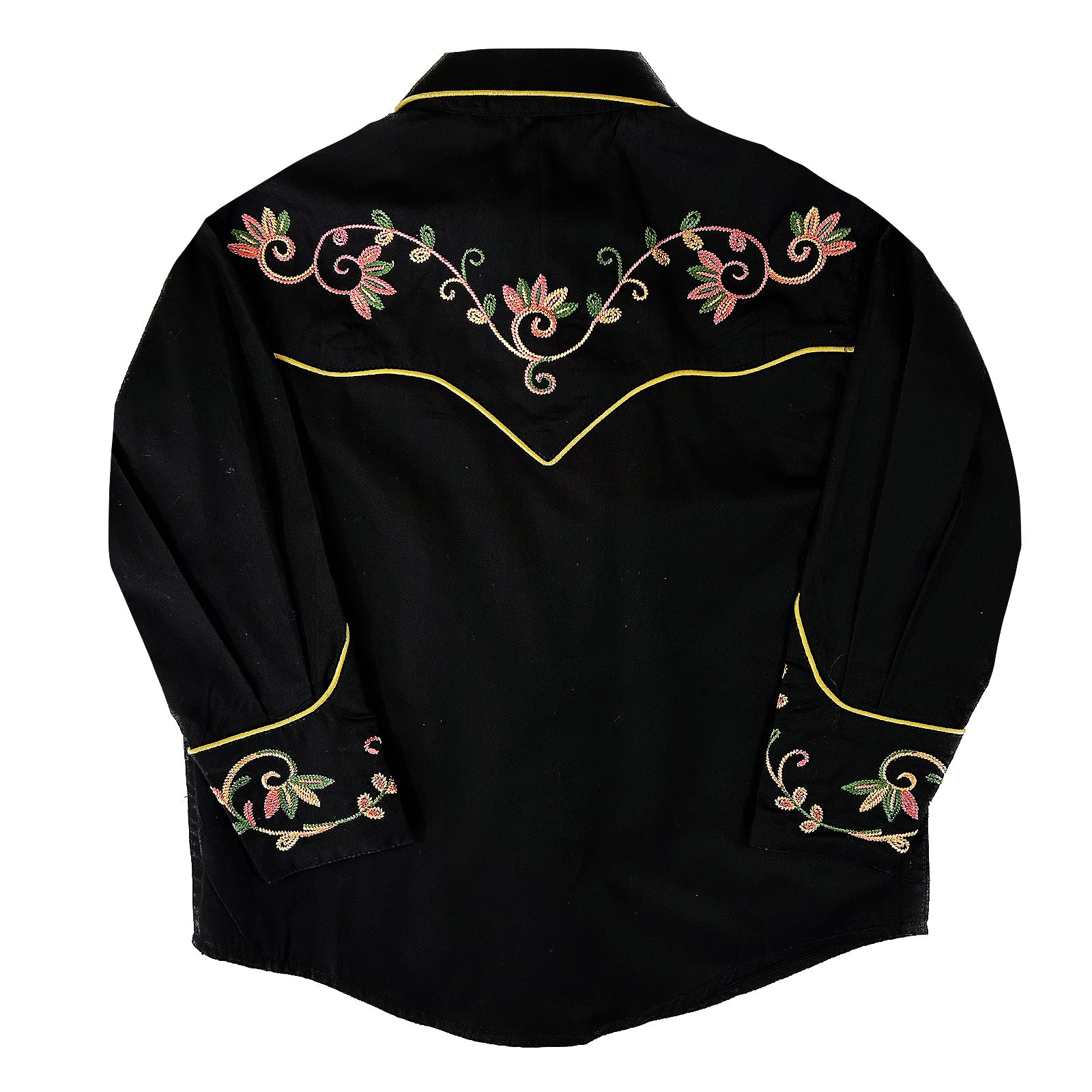 Kid's Vintage Black Variegated Floral Embroidered Western Shirt