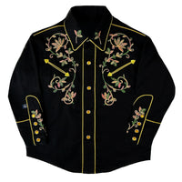 Kid's Vintage Black Variegated Floral Embroidered Western Shirt