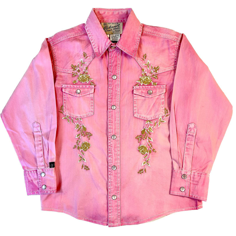 Kid's Soft Pink Vintage Floral Western Embroidery