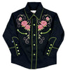 Kid's Embroidered Longhorn & Floral Western Shirt in Black