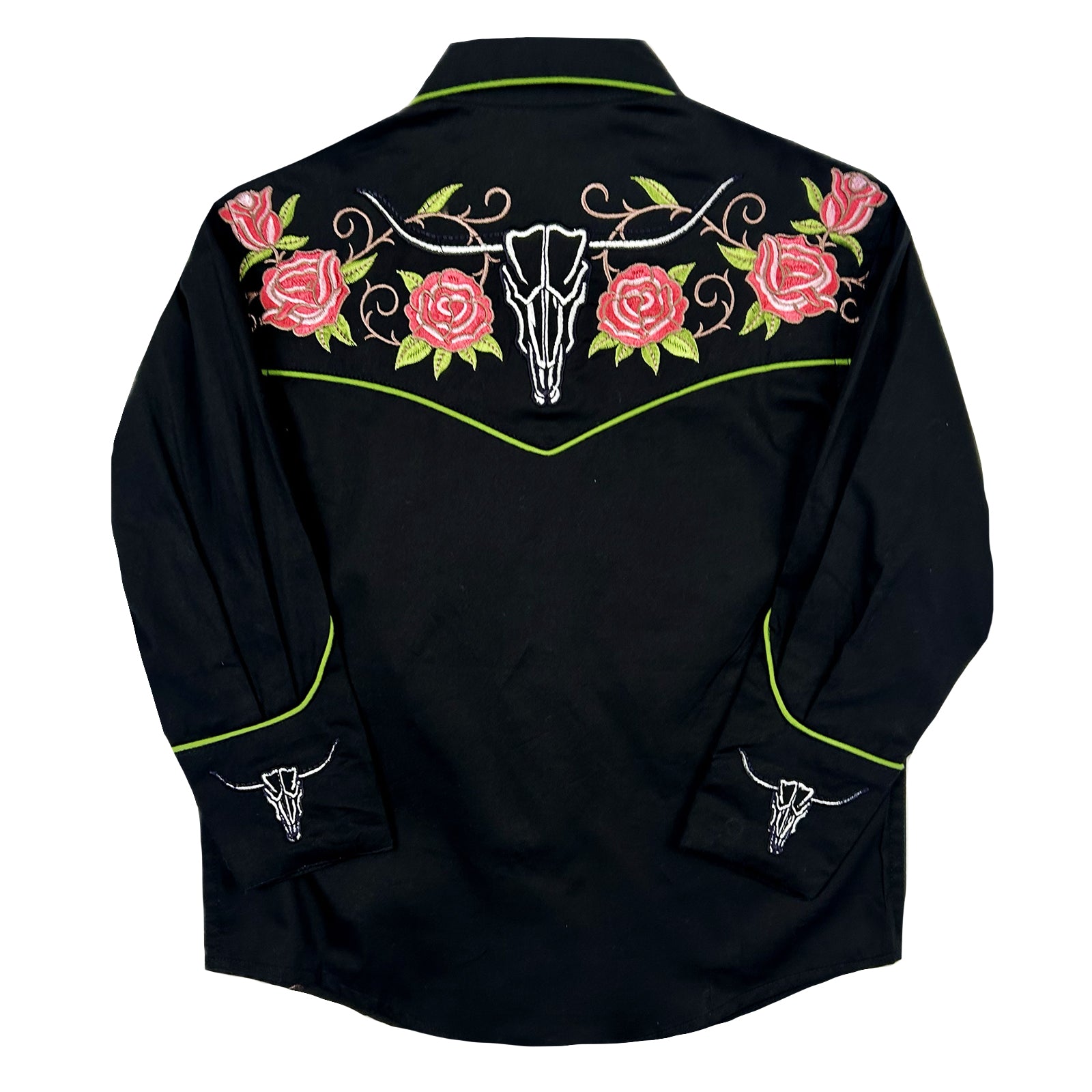 Kid's Black Longhorn & Floral Embroidered Western Shirt