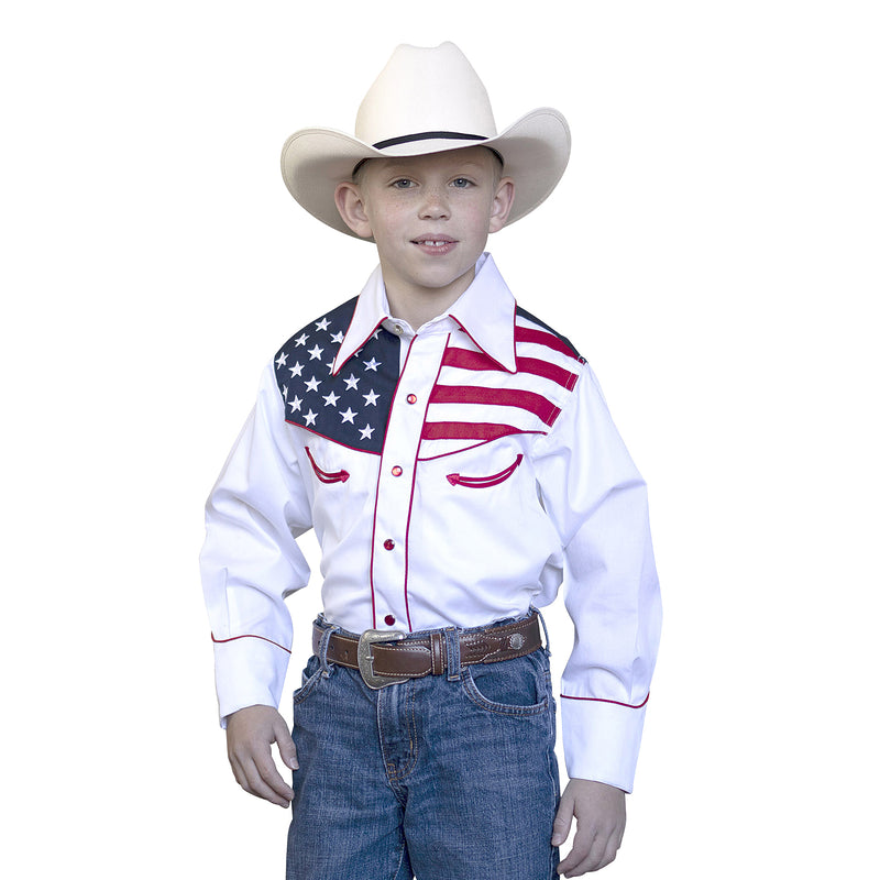 Kid's Embroidered Vintage American Flag Western Shirt