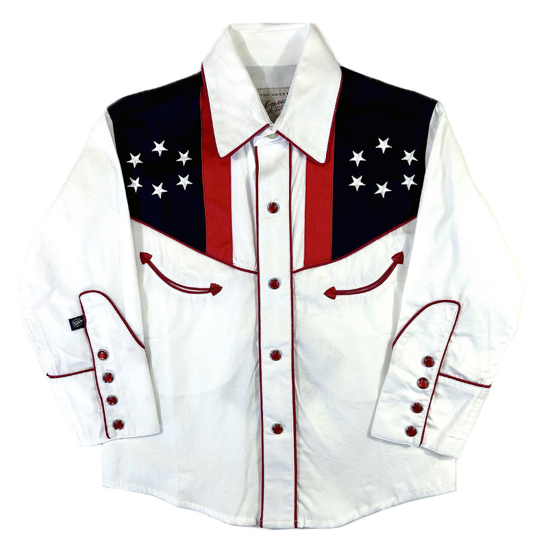 Kid's Embroidered Vintage USA Flag & Eagle Western Shirt