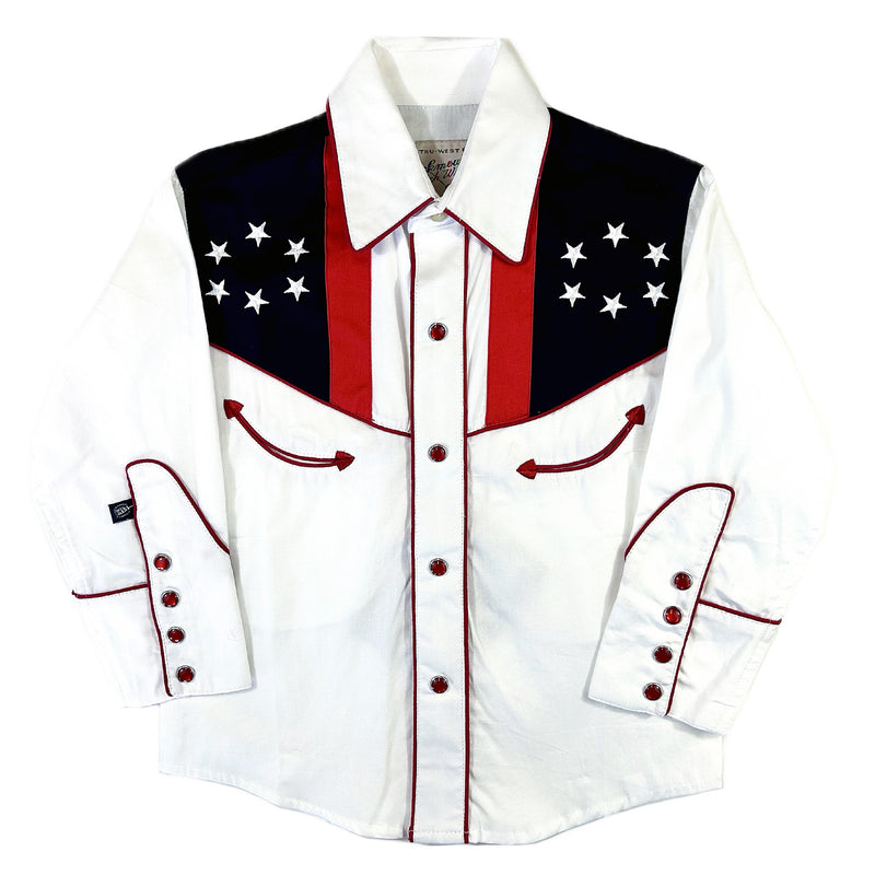 Kid's Vintage USA Flag & Eagle Embroidered Western Shirt