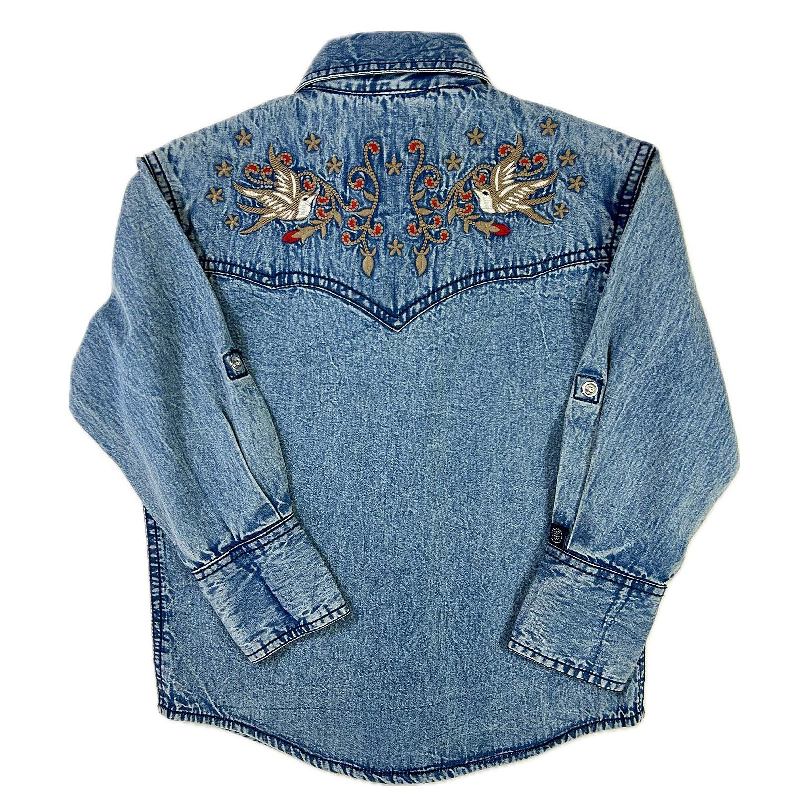 ★【WAI KEI】★Dolphin embroidery denim half sleeve shir.t★ Dolphin embroidery denim half sleeve shirt LIGHTBLUE - waikei
