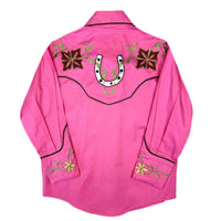 Kid's Embroidered Floral with Lucky Horseshoes Western Shirt in Pink