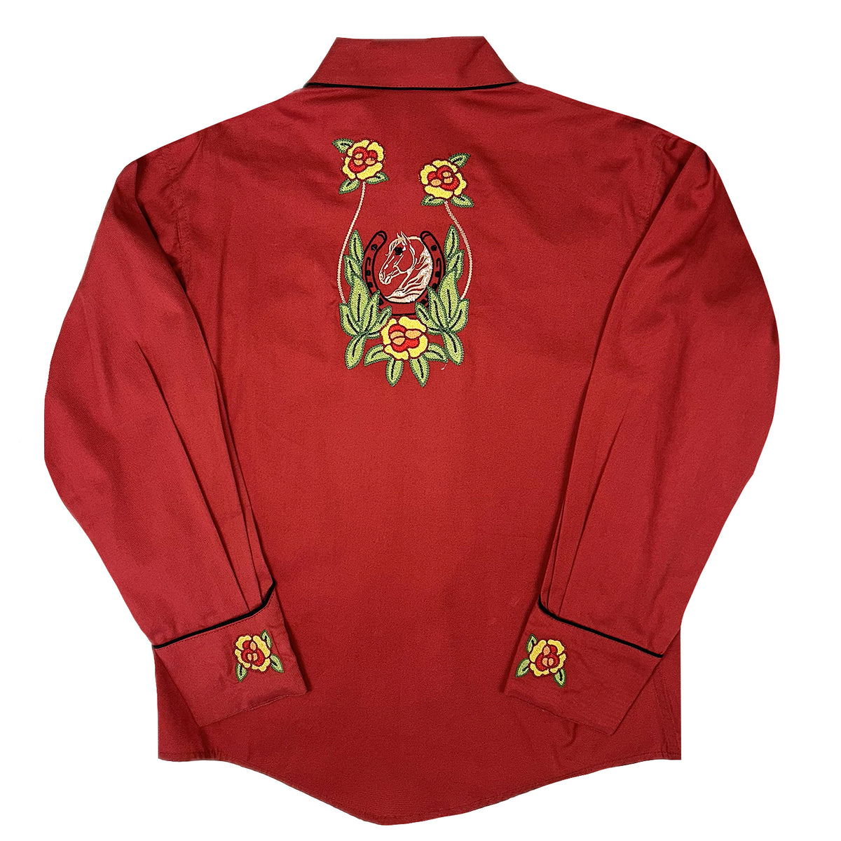 Kid's Vintage Coral Horse Head & Floral Embroidered Western Shirt