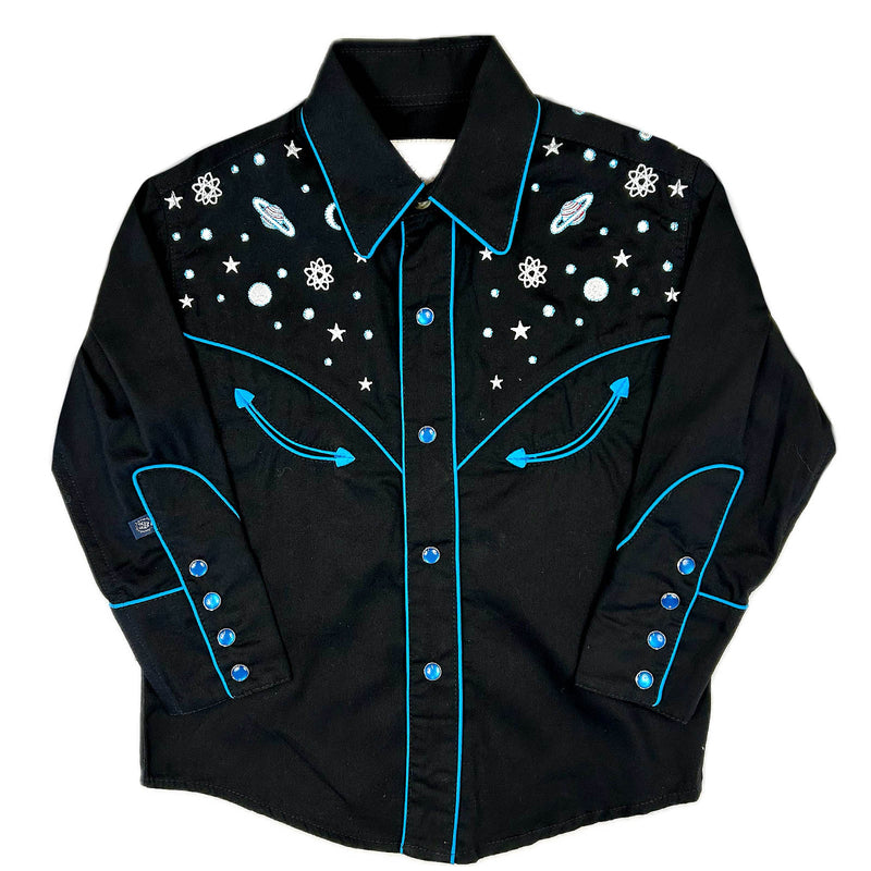 Kid's Embroidered Out of This World Black Western Shirt