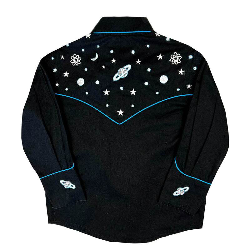 Kid's Embroidered Out of This World Black Western Shirt