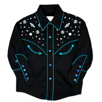 Kid's Embroidered Out of This World Black Western Shirt