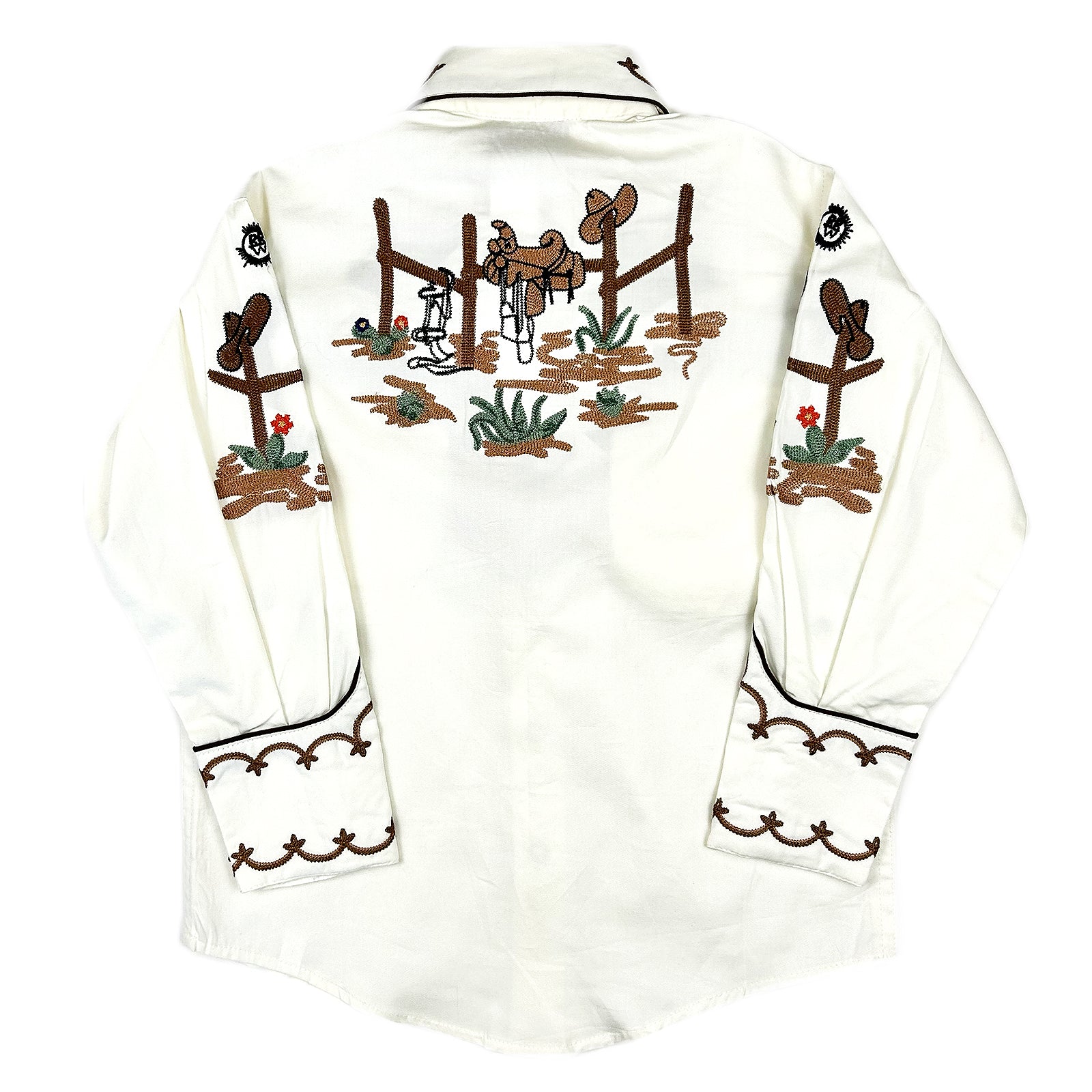 Kid's Ivory Cactus & Cowboy Boots Embroidered Western Shirt
