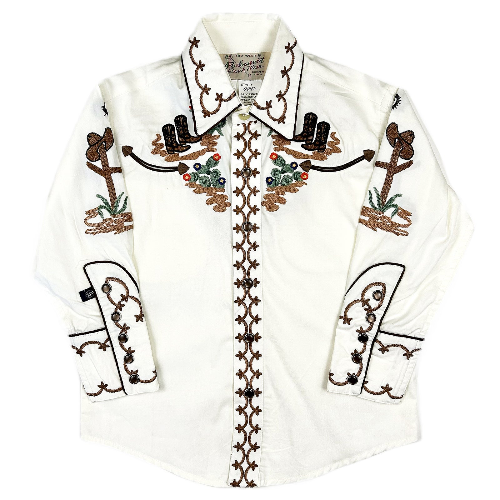 Kid's Ivory Cactus & Cowboy Boots Embroidered Western Shirt