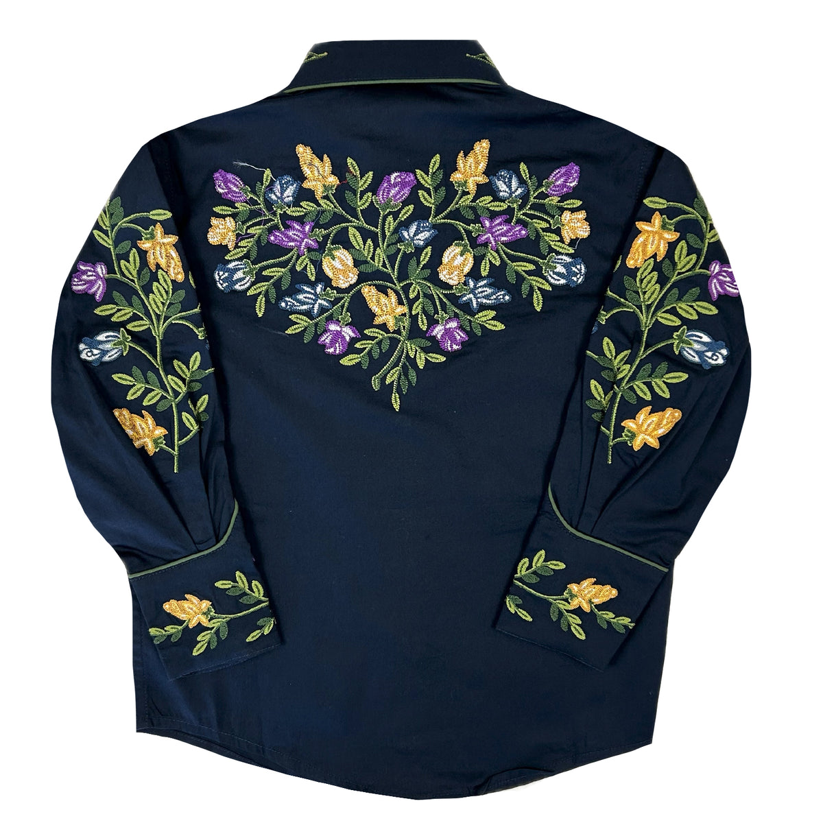 Kid's Vintage Navy Floral Crochet Embroidered Western Shirt