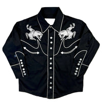 Kid's Embroidered Vintage Bronc Black Western Shirt