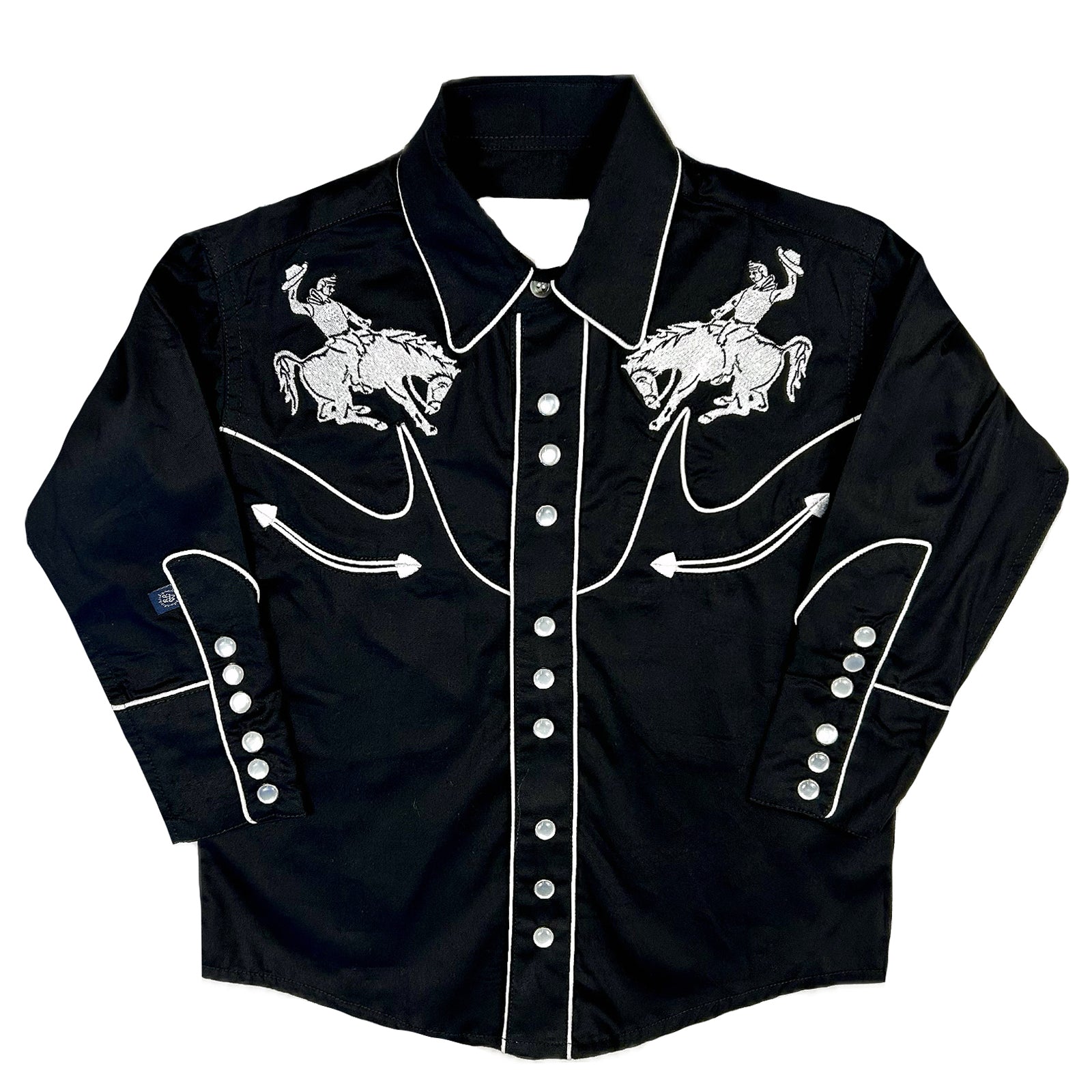 Kid's Embroidered Vintage Bronc Black Western Shirt