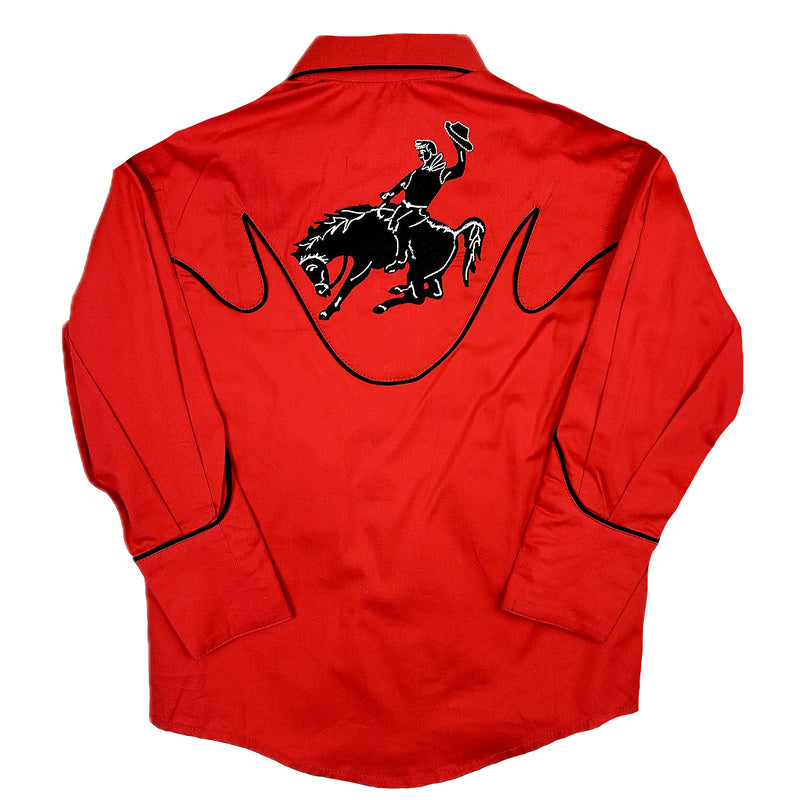 Kid's Embroidered Vintage Bronc Red Western Shirt
