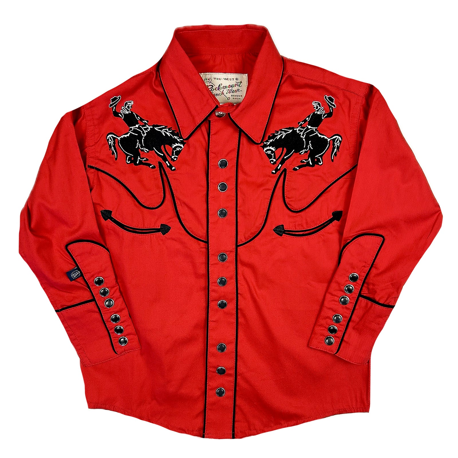 Kid's Embroidered Vintage Bronc Red Western Shirt
