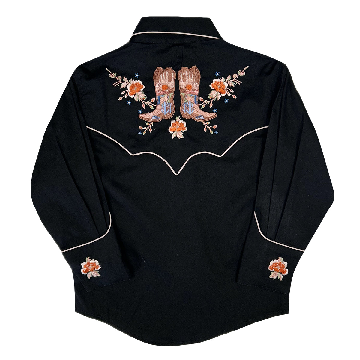 Kid's Black Sunrise Boot & Floral Embroidered Western Shirt
