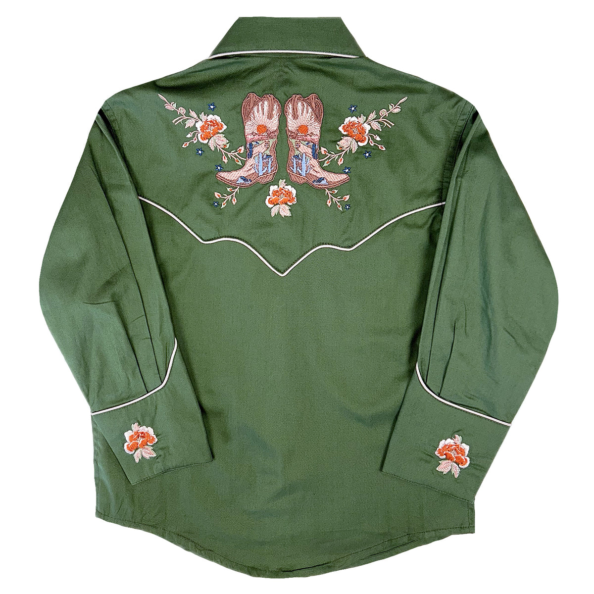 Kid's Green Sunrise Boot & Floral Embroidered Western Shirt