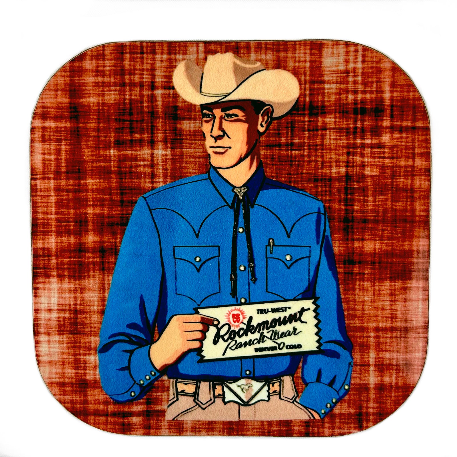 Vintage Cowboy Solid Blue Shirt Western Coaster