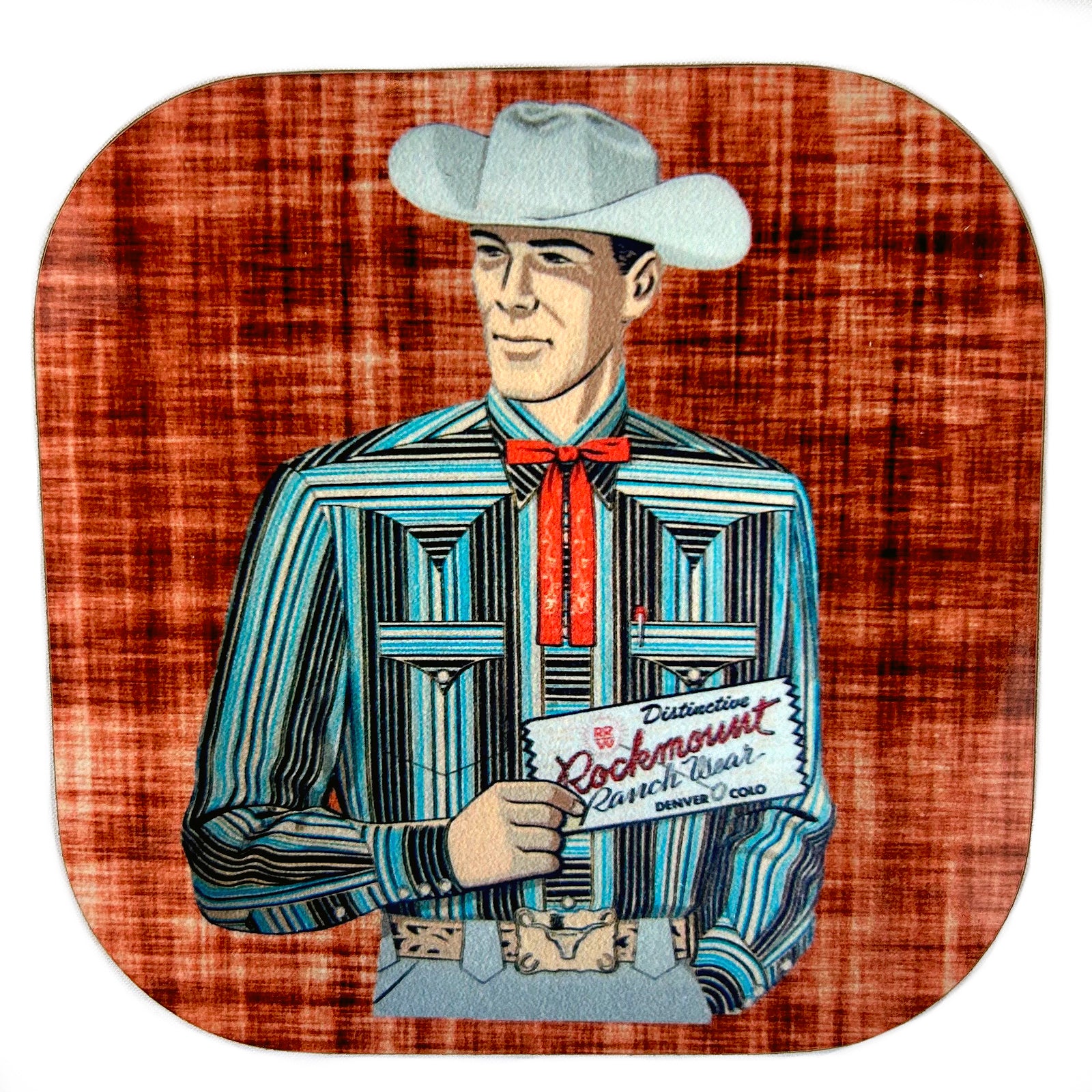 Vintage Cowboy Striped Blue Shirt Western Cork-Backed Coaster