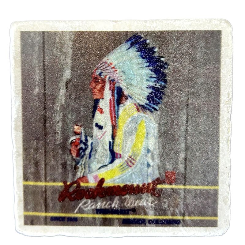 Vintage Indian Chief Western Marble Coaster