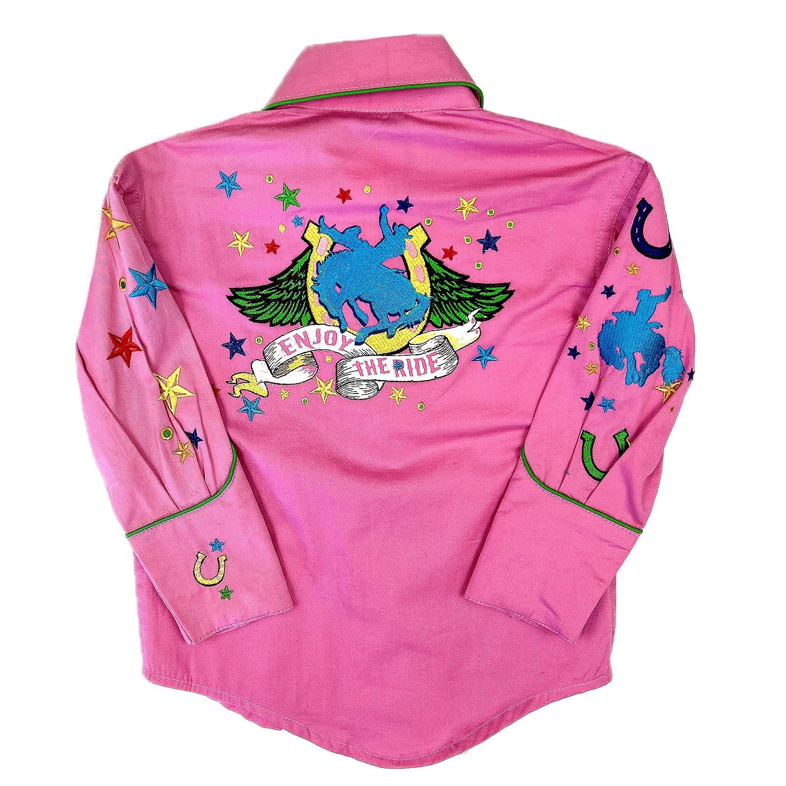 Kid's Embroidered Bronc Enjoy the Ride Pink Western Shirt
