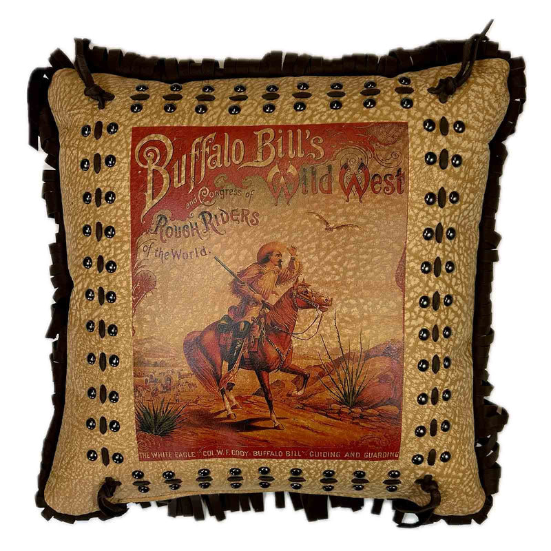 Rockmount Vintage Buffalo Bill Leather Fringe Western Pillow