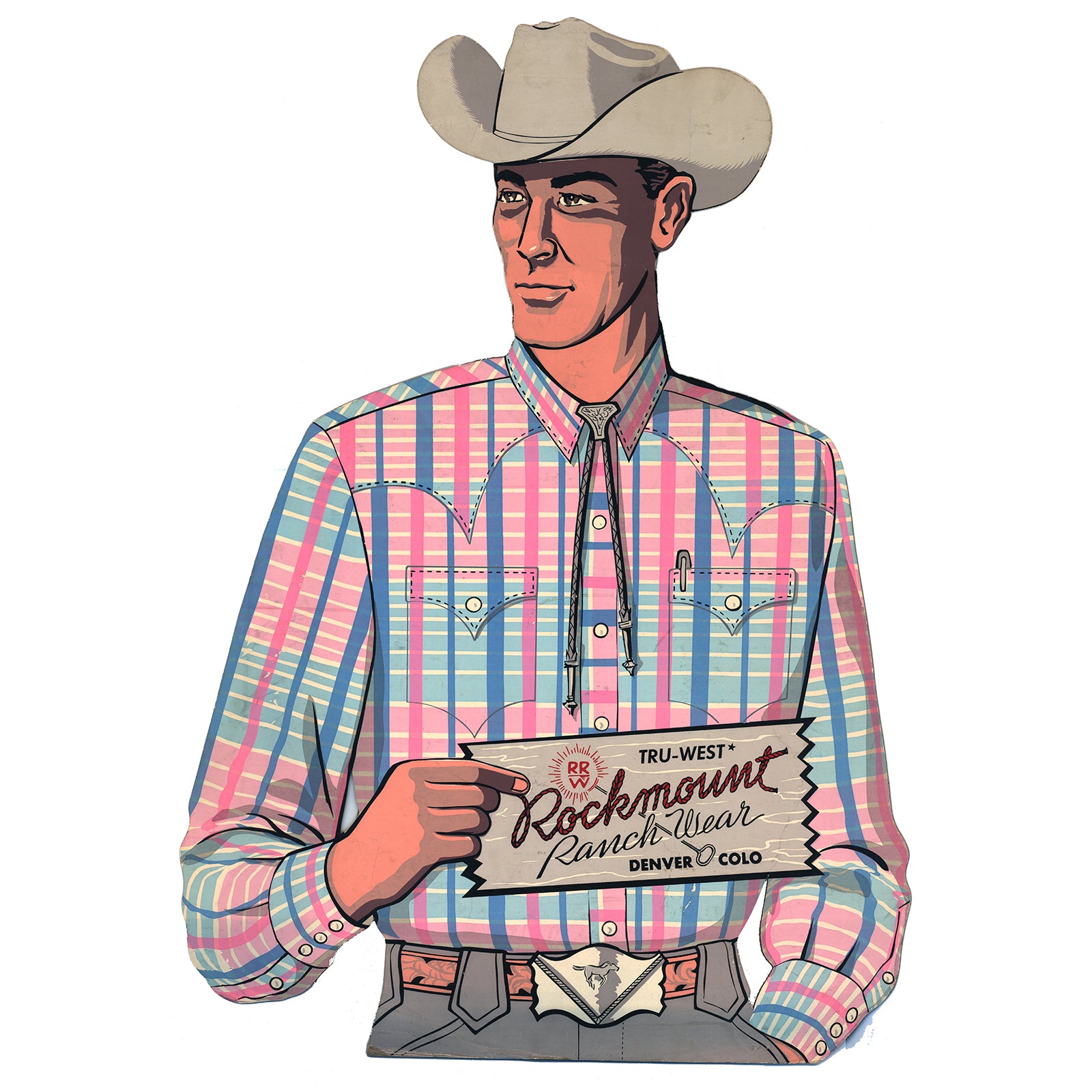 Rockmount Ranch Wear Blue/Pink Plaid Vintage Western Cowboy Poster - Rockmount