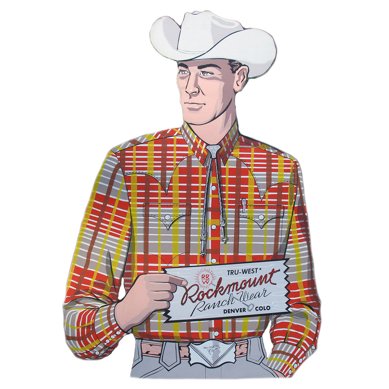 Rockmount Ranch Wear Red/Grey Plaid Vintage Western Cowboy Poster - Rockmount
