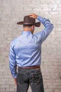 Men's Blue Pima Cotton Herringbone Western Shirt