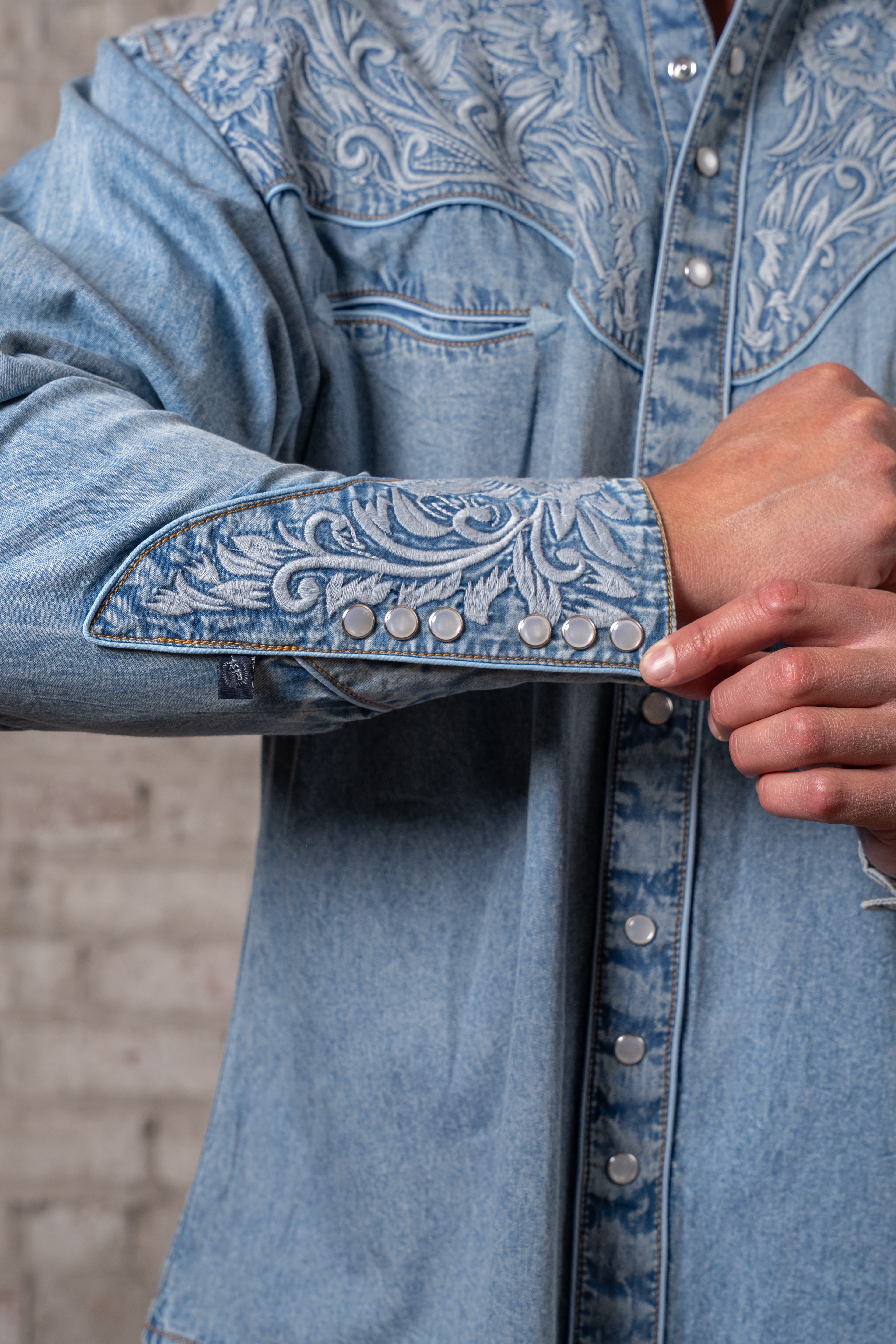 Rockmount Men's Floral Tooling Embroidered Denim Shirt