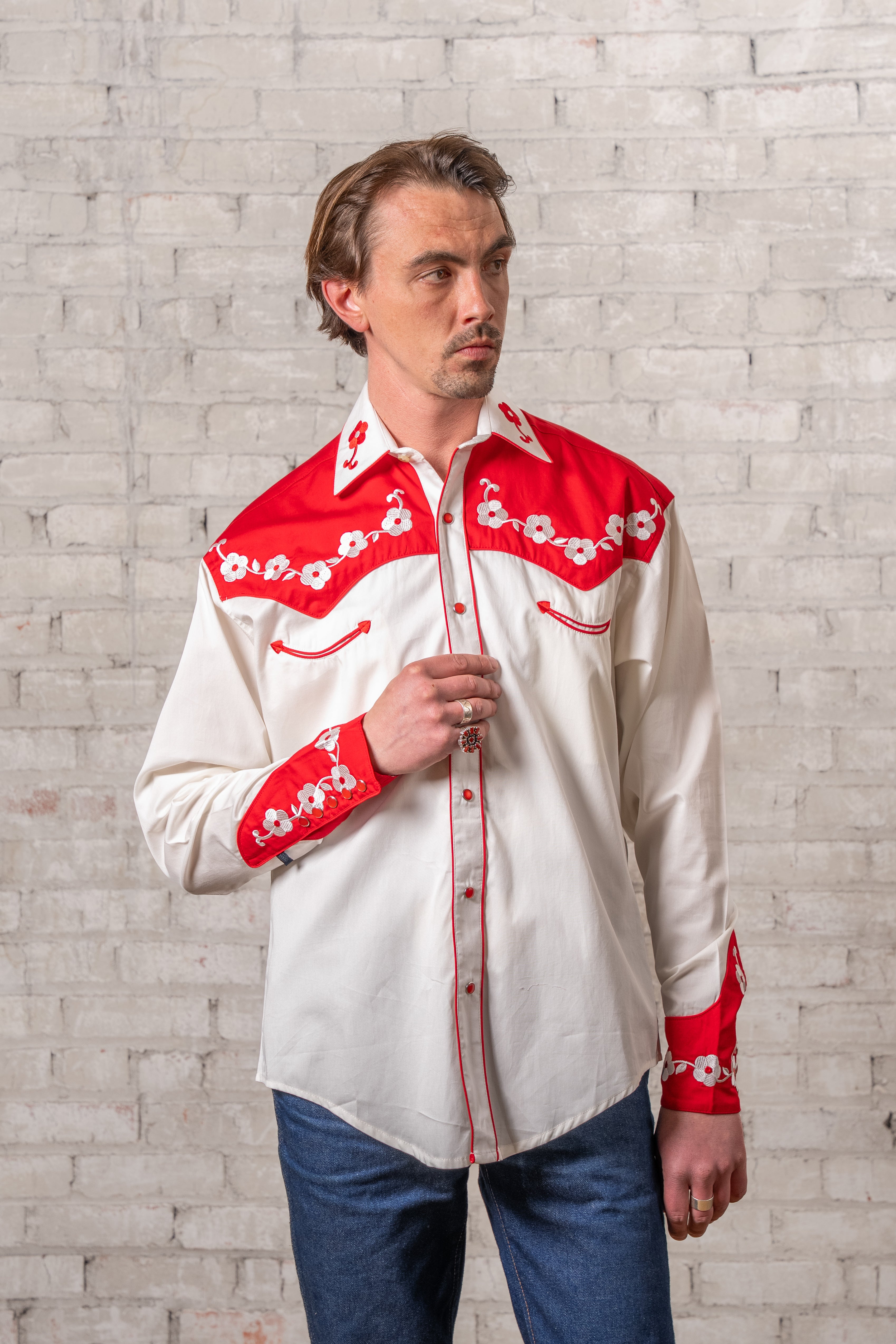 Rockmount Men's Loving You 2-Tone Floral Embroidery Western Shirt