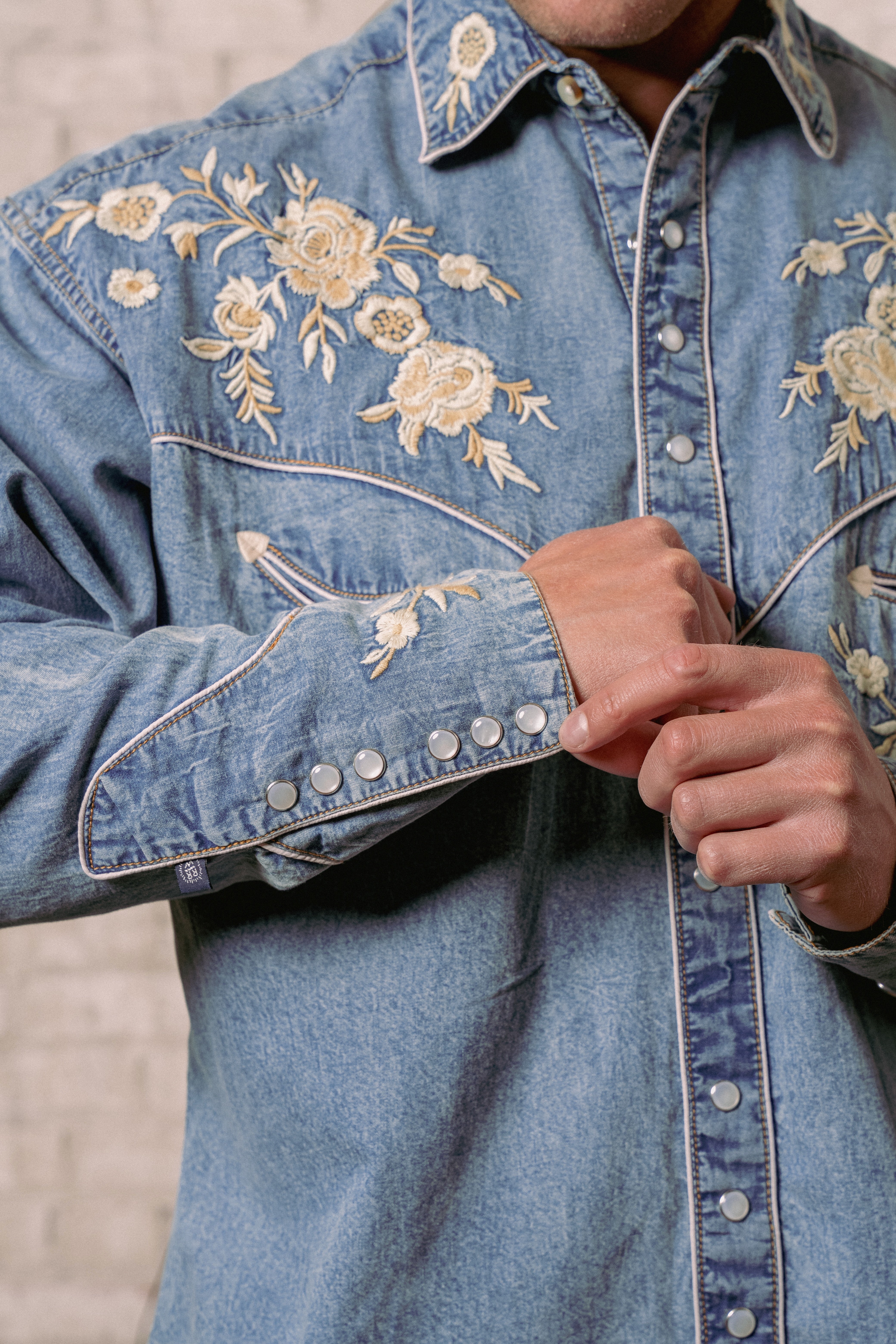 Rockmount Men's Vintage Denim Floral Embroidered Western Shirt