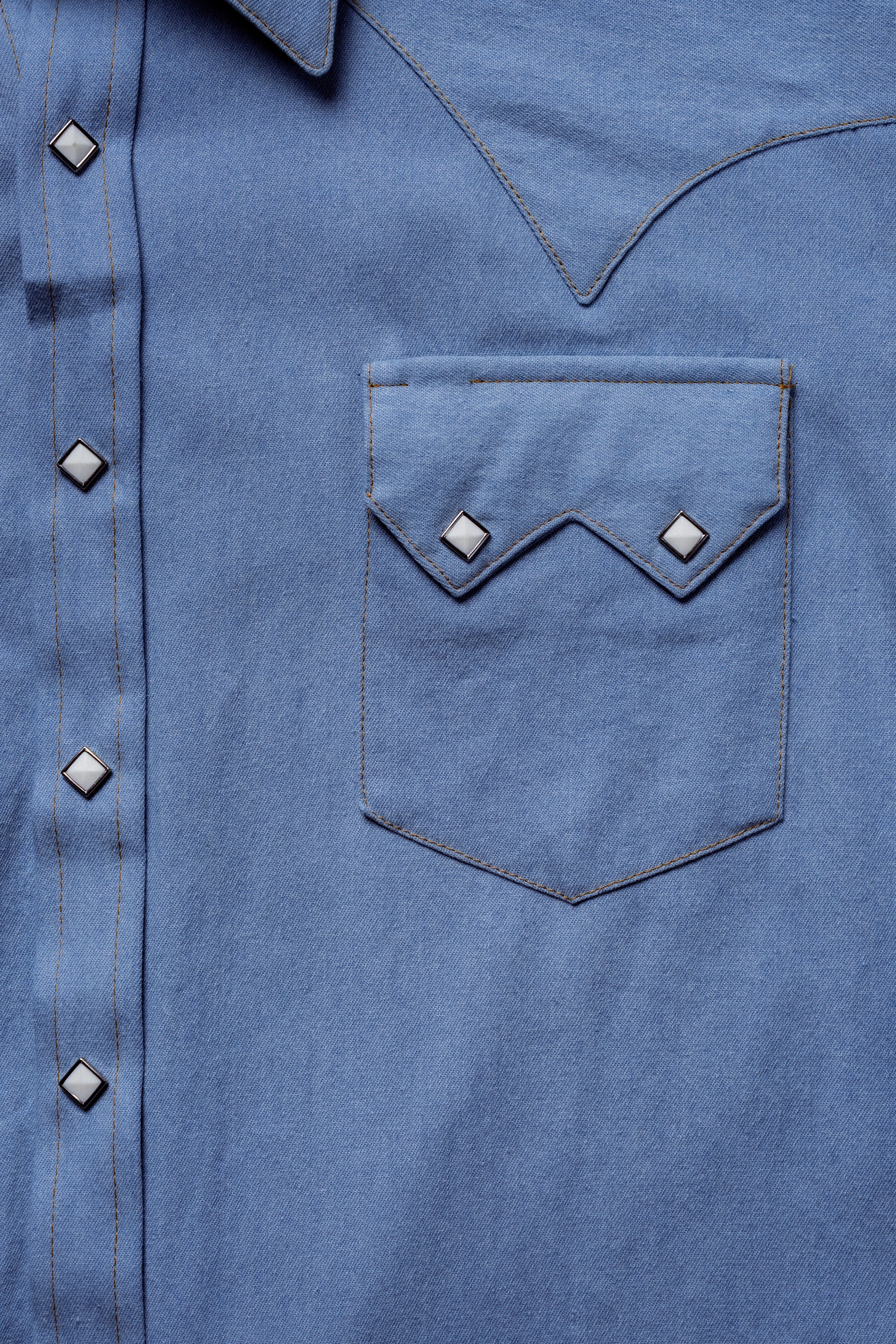 Men's Stonewashed Denim Sawtooth Western Shirt in Sky Blue