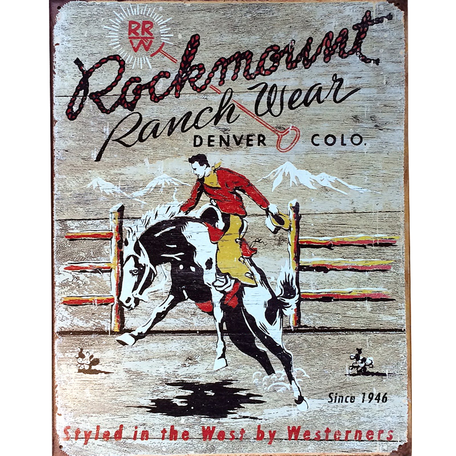 Rockmount Bronc Tin Metal Western Sign