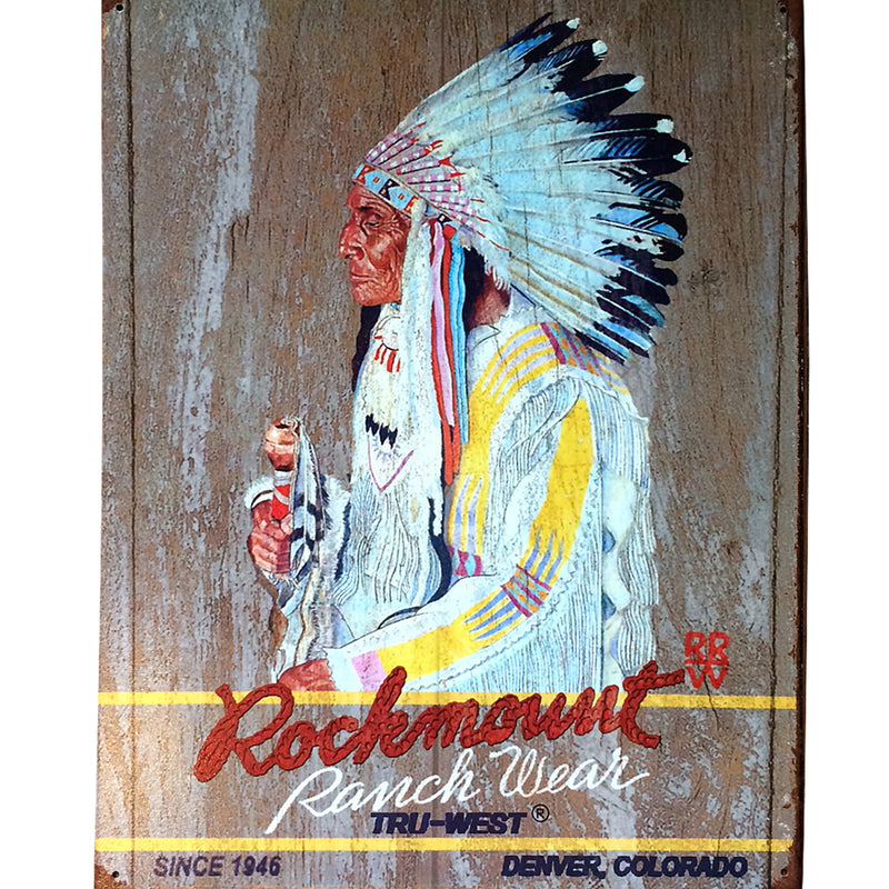 Rockmount Indian Chief Tin Metal Western Sign