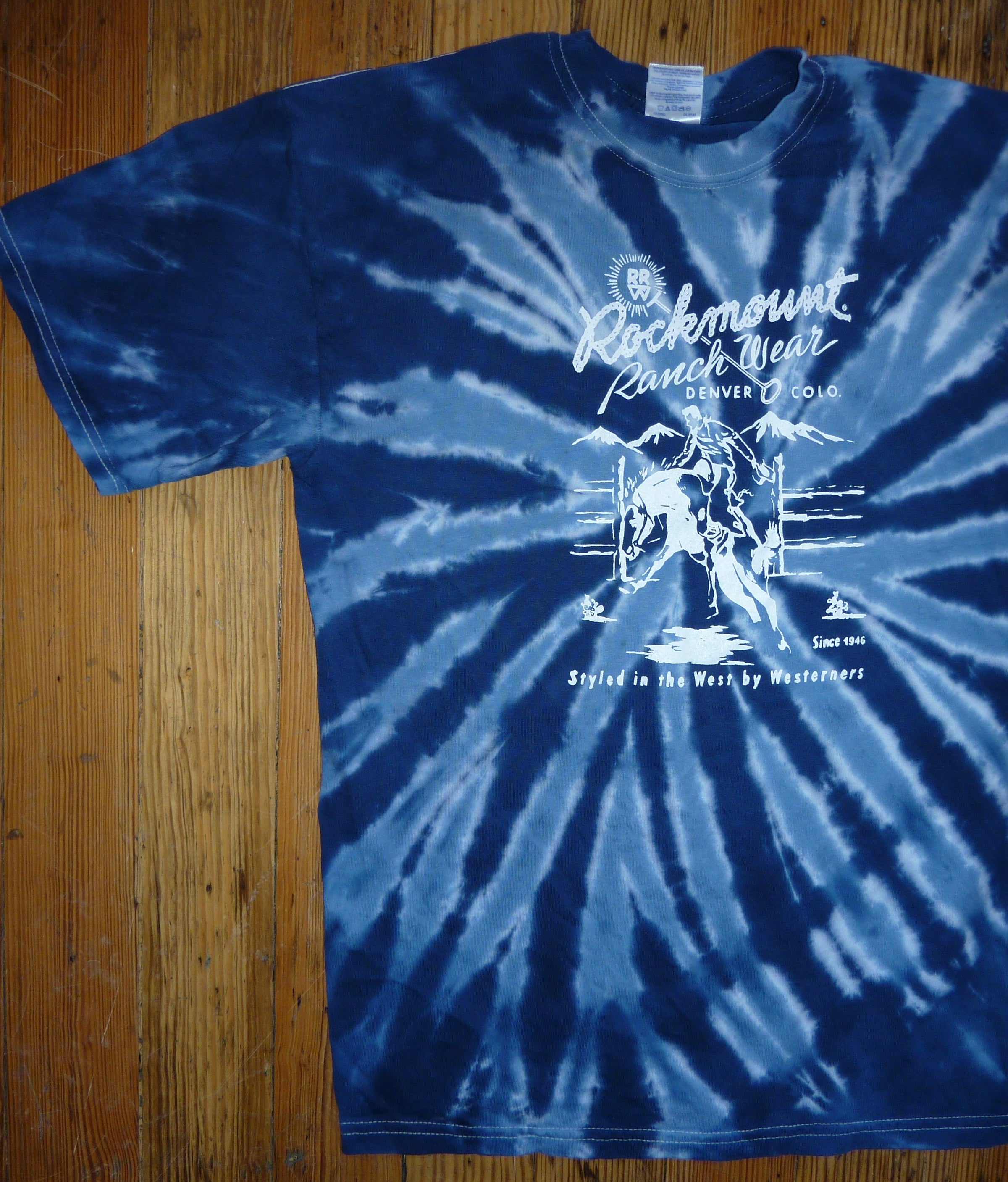 Men's Rockmount Bronc 100% Cotton Tie Dye Blue Western T-Shirt
