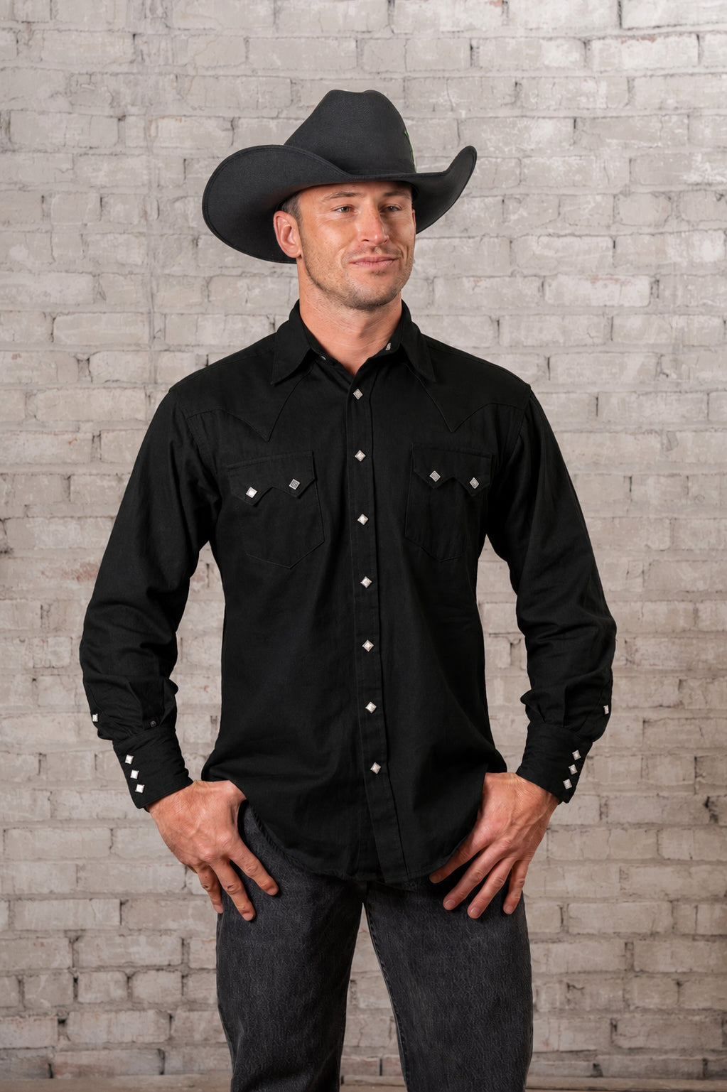 black western dress shirt Rockmount Men's Solid Black Cotton Blend Western Shirt