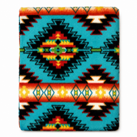 Native Pattern Fleece Western Blanket in Turquoise & Brown