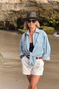Women's Stonewashed Sky Blue Sawtooth Denim Western Shirt