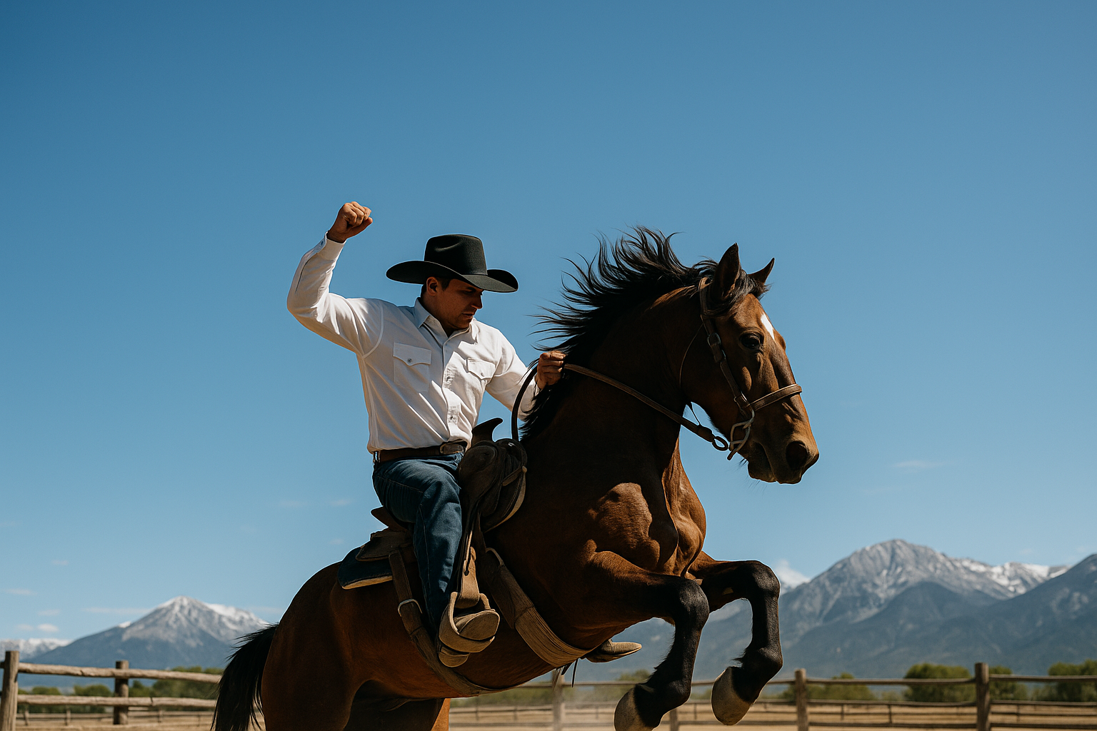 same photo but i need room in sky above guy on bucking bronco. I need this area to write a heading