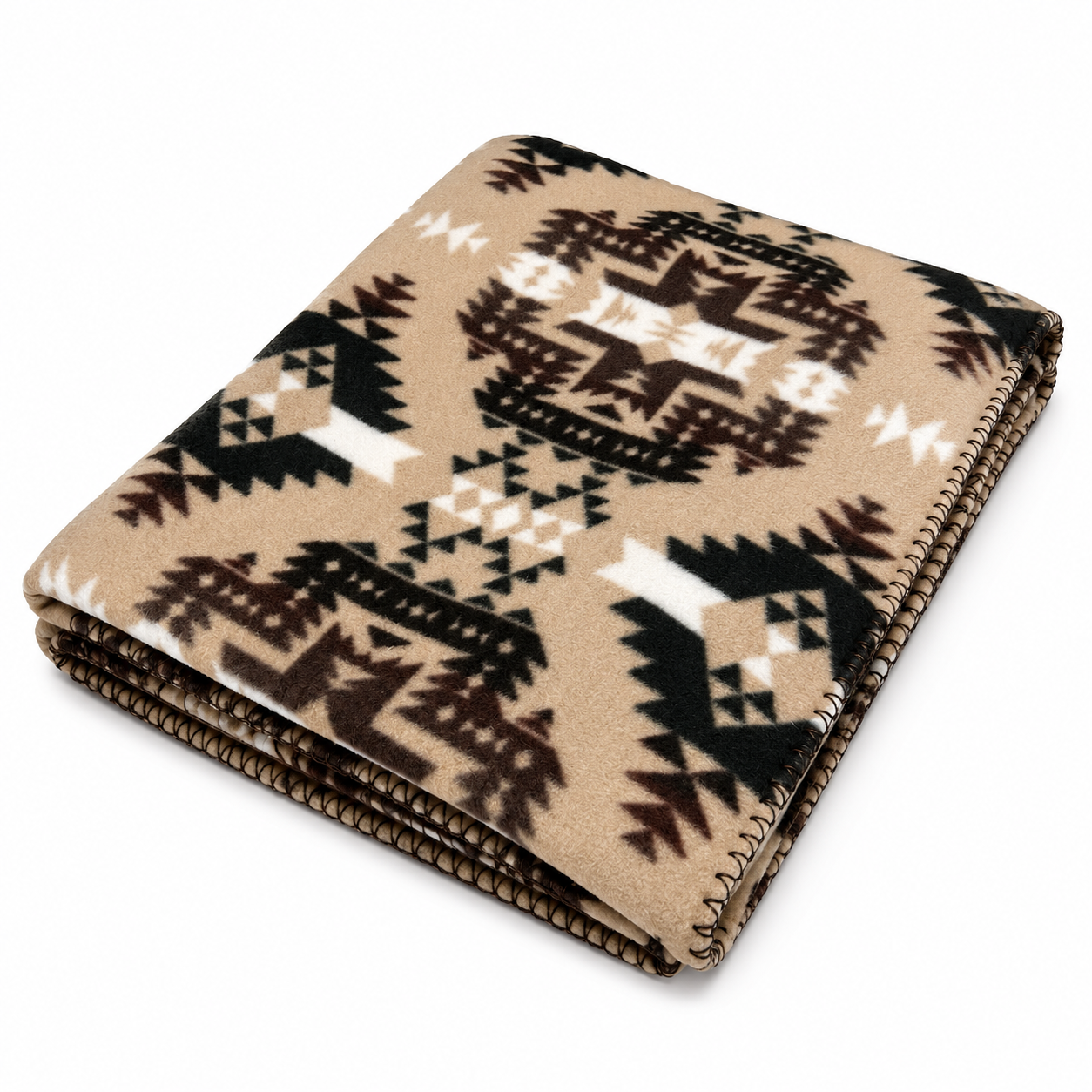 Native Pattern Fleece Western Blanket in Brown & Tan